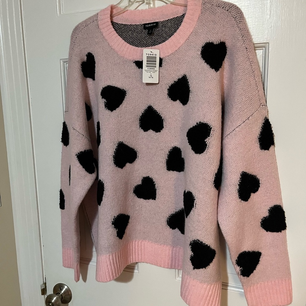 Torrid Vegan Cashmere Pink and Black Pullover Sweater - Hearty Almond Blossom